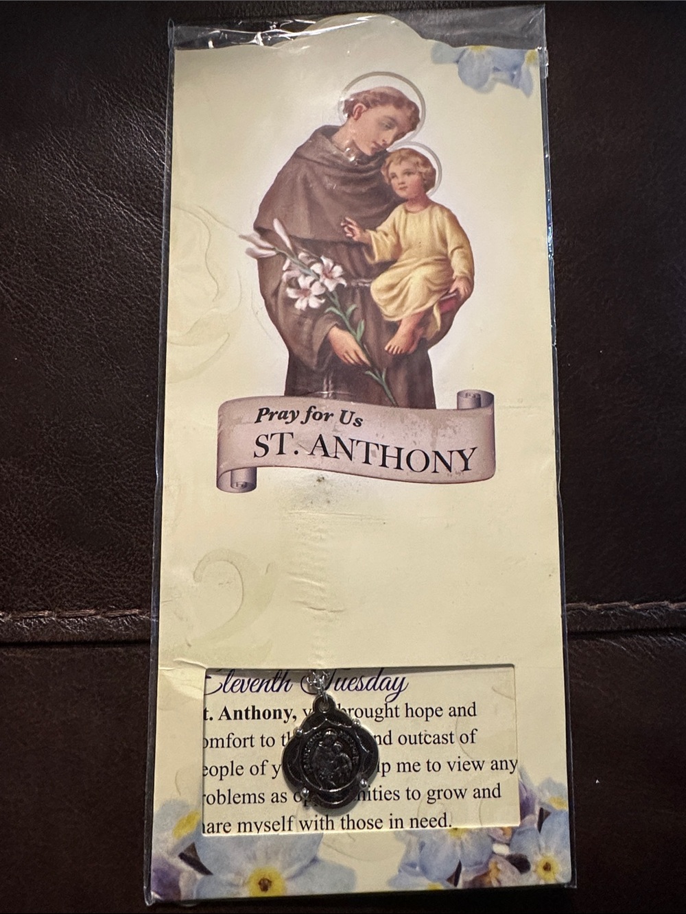 St. Anthony Prayer Pendant Necklace silver-tone pray for us Saint